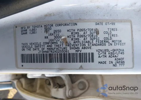 1999 Toyota 4Runner Limited V6 z USA, uszkodzony, nr VIN JT3HN87R2X0255061